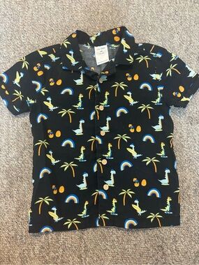 okie dokie Black Short-Sleeve Dino & Palm Button-Down Shirt
